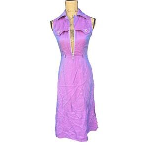 Charming Vintage Hade Sugiru Iridescent Zip-Front Midi Dress S